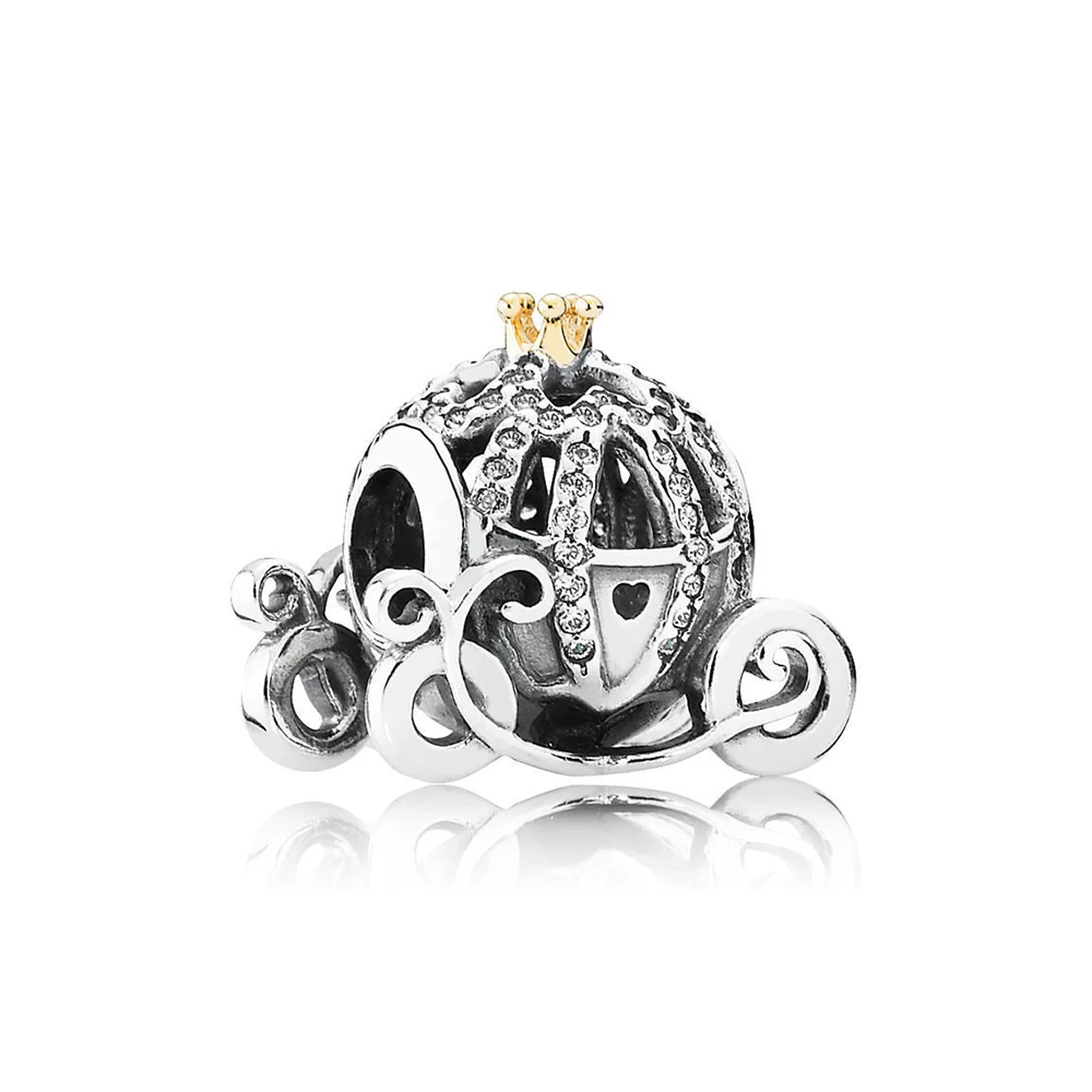 

NEW 100% 925 Sterling Silver Cinderella's Pumpkin Charm Clear CZ Bead Fits Original Bracelets DIY Jewelry