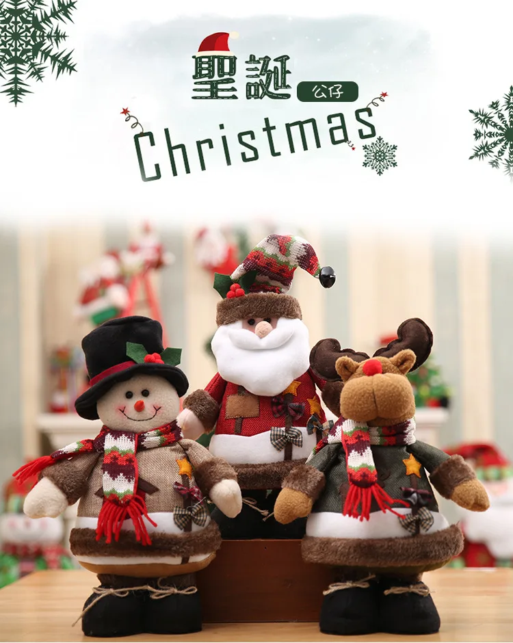 Прекрасный Санта Клаус снеговик лося кукла Рождественское украшение Рождественская елка приличные украшения большие 34x20 см подарок для детей