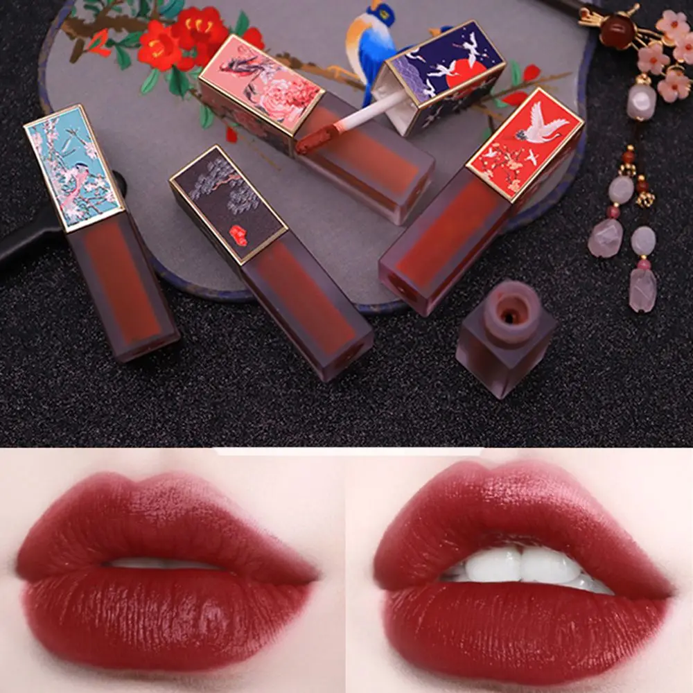 Chinese Style Palace Museum Lipstick Moisturizer Non-Sticking Cup Lip Stick Matte Waterproof Lip Stick Women Lips Makeup Gifts