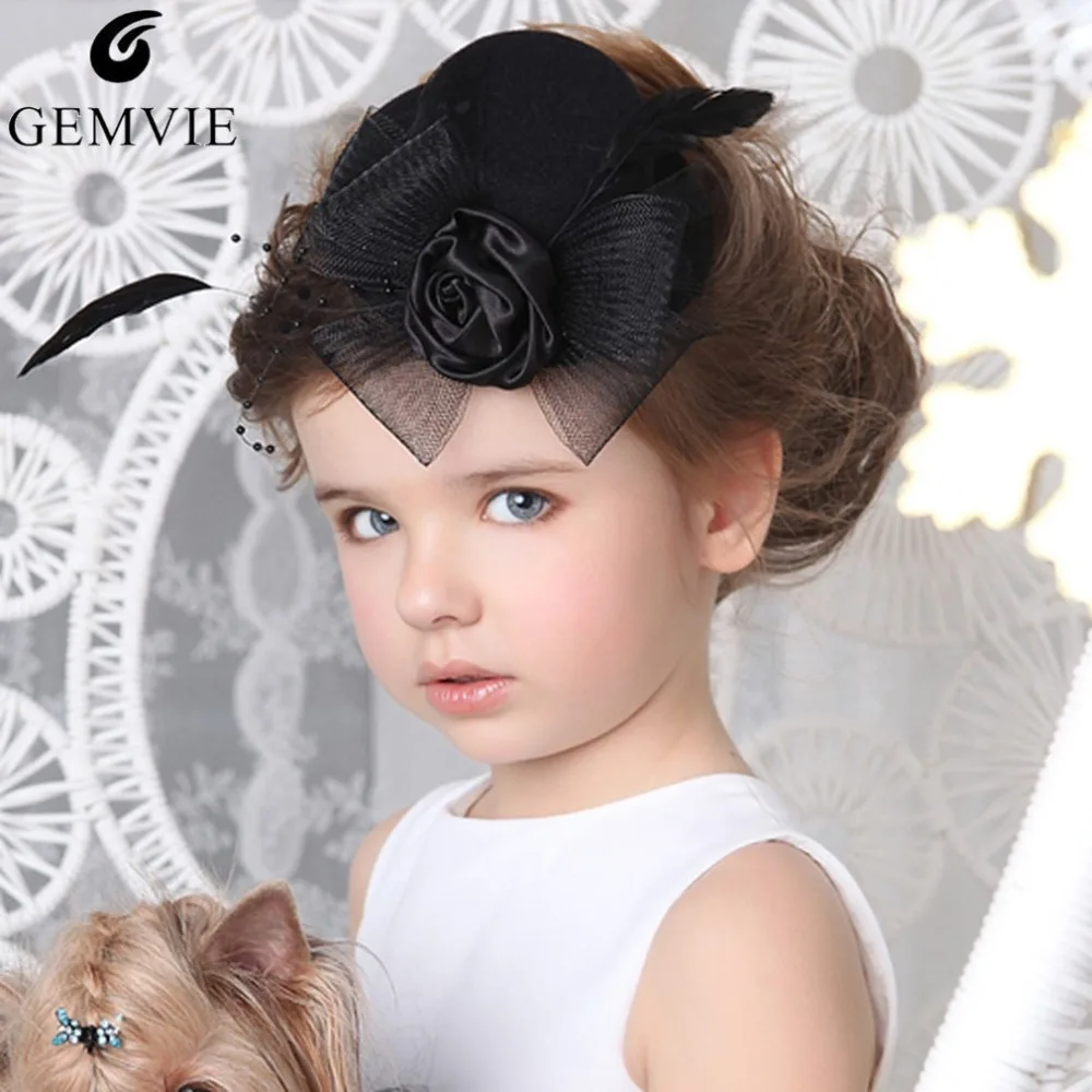 

Girls Mini Top Hat Charming Head Hair Accessories Mesh Feather Ribbon Floral Decor Hat Festival Formal Party Headwear with Clip
