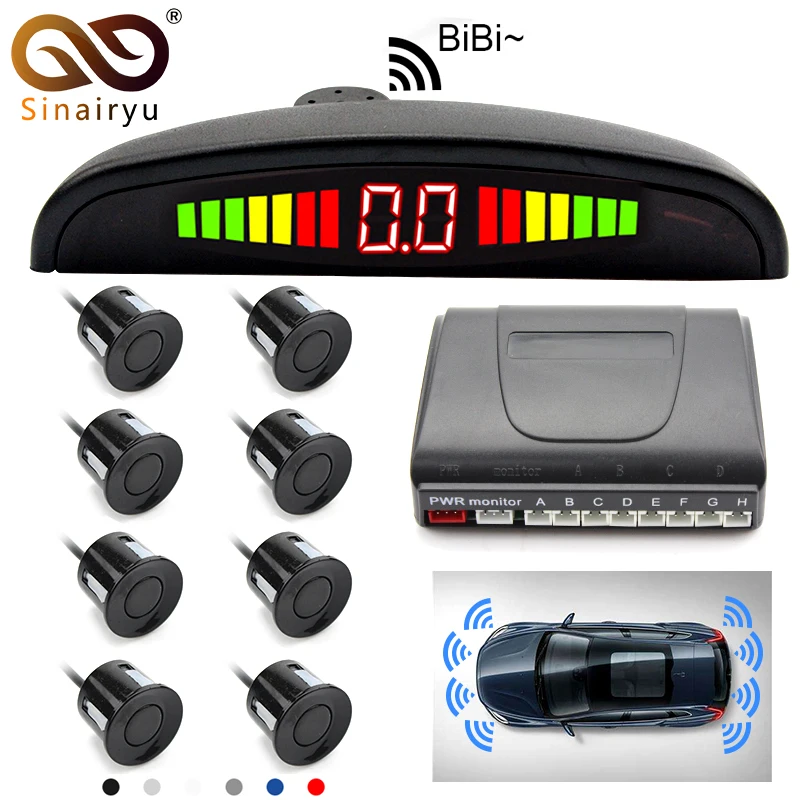 Sinairyu Car detector reversing radar LED display parking sensors 8 sensors reverse car detector system parktronic