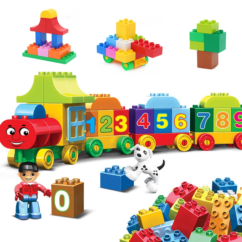 

50pcs Large Particles Car Train Building Blocks Numbers Bricks Compatible LegoINGly Duploed Educational Toys for Children Gift