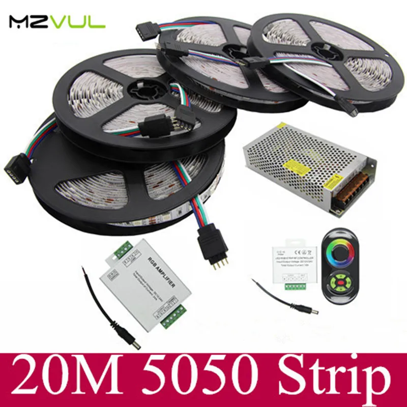 

20M Waterproof 5050 RGB LED Strip light 60Leds/M SMD Flexible +18A Wireless Touch Remote Controller+24A Amplifier+12V 20 A Power