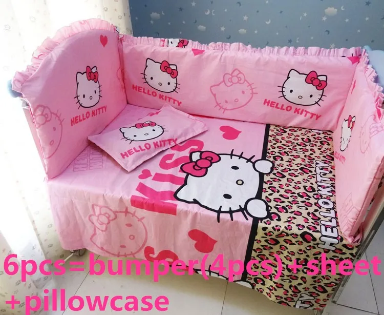 Discount 6pcs Hello Kitty Crib Bedding Sets 100 Cotton Baby