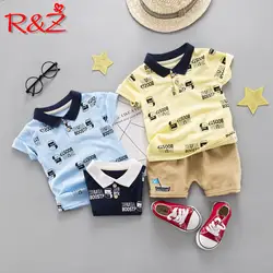 R & Z/Детский комплект 2019 г., новый летний хлопковый комплект для мальчиков, рубашка с буквенным принтом Шорты с короткими рукавами и