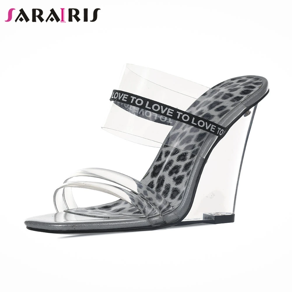 

SARAIRIS Brand New Fashion Big Size 35-40 Ladies Wedges High Heels Leopard Rivet Shoes Woman Casual Party Summer Slippers