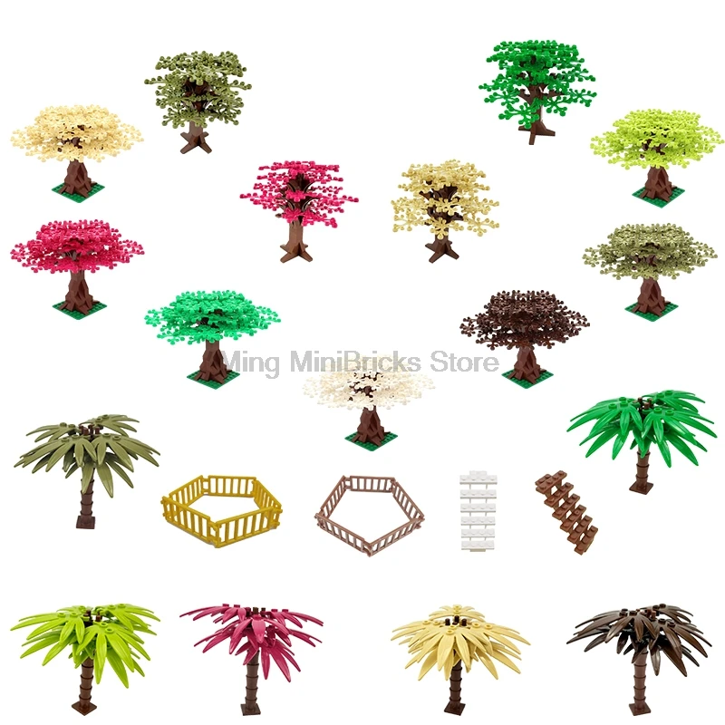 MOC Parts Creative Series Plants Flowers and Trees Fence Wine glass Street light home decoration DIY Bricks Kids education Toys