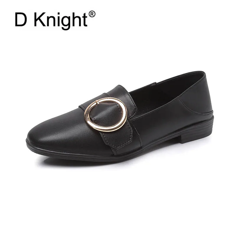 

Ladies Casual Flat Loafers Shoes Vintage England Style Metal Buckle Decoration Flats For Women Plus Size 34-43 Girl Campus Shoes