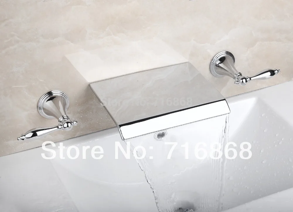 

Waterfall 3 Pieces Set  Wall Mounted Spout Double Levers Bathtub Faucet Bathroom Mixer Tap DS-05H/1