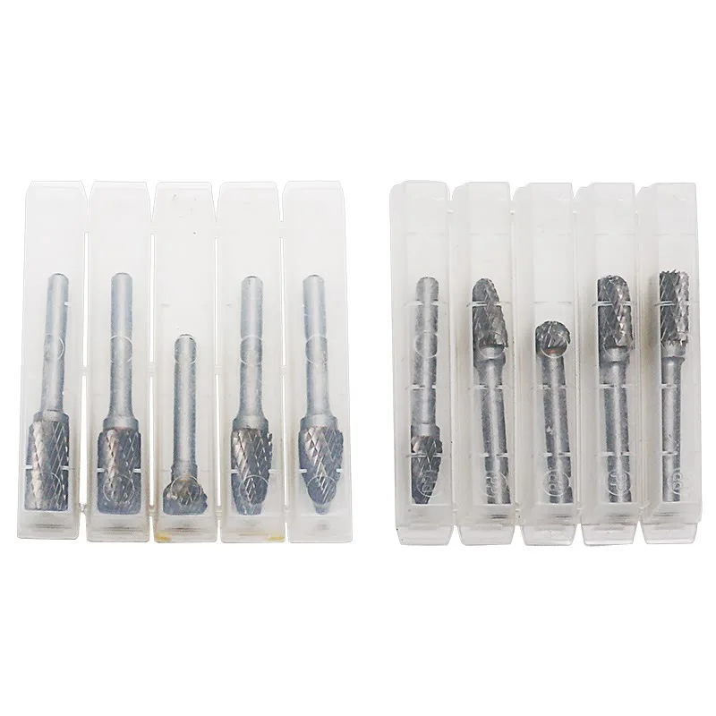 5Pcs / Set New Carbide Tungsten Steel Grinding Head 6x10 6x12mm Rotary Boring Cutter Woodworking Wood Carving Carving Knife