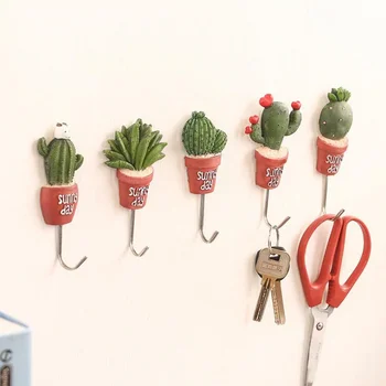 

Potted cactus design sticky hooks for wall key hanger stainless steel clothes handbag towel purse decorative Simulation pot