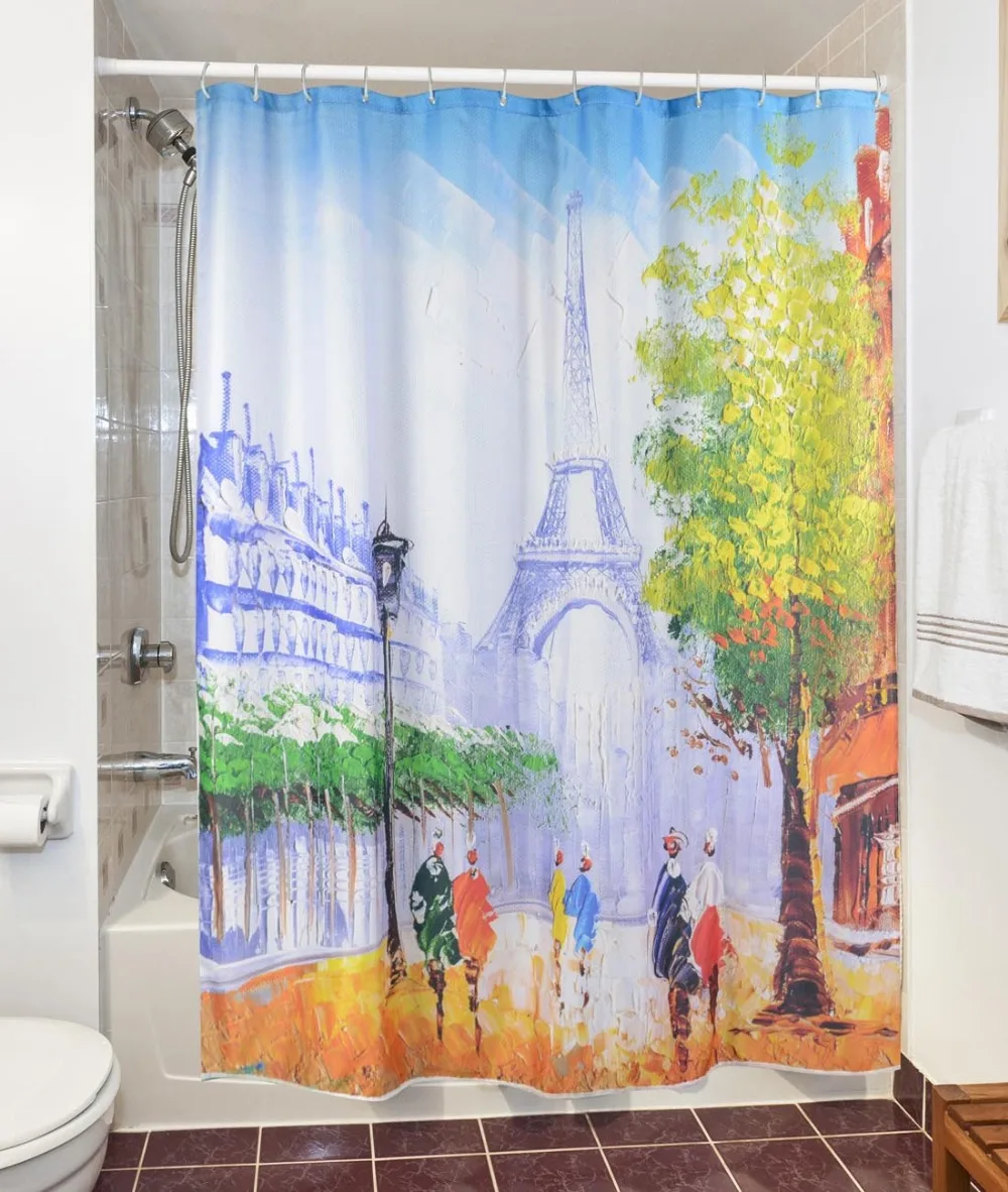 3D Modern Paris Tower Scenery Shower Curtains Waterproof Polyester