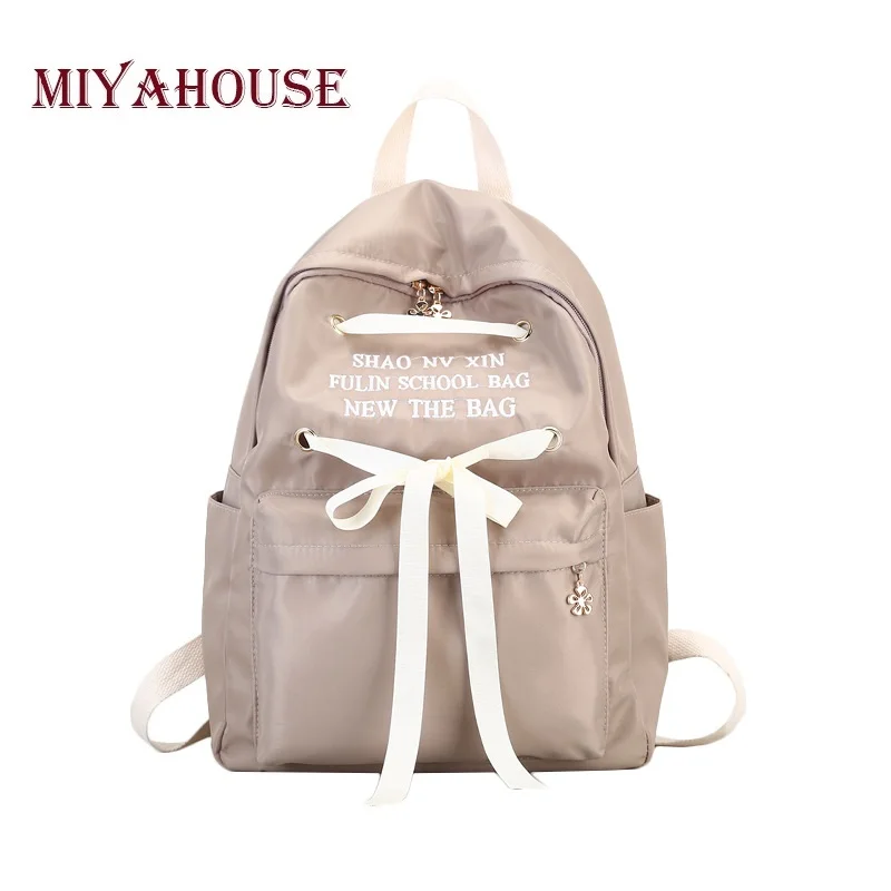 

Miyahouse Trendy Ribbon Design Canvas Zipper Backpack Female Candy Color School Bags For Teenage Girls Bow Travel Rucksack