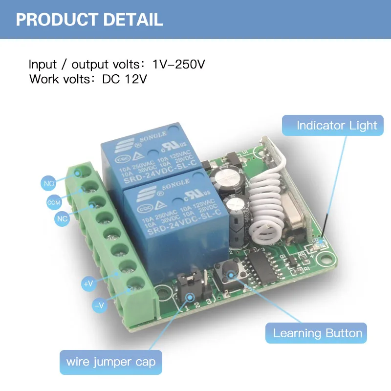 433 МГц rf пульт дистанционного управления DC 12 В 10A 2CH релейный приемник для универсального гаража/двери/светильник/светодиодный/фаннер/Мотор/передача сигнала