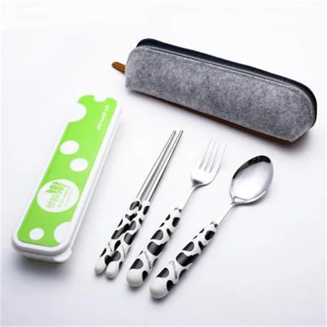 3Pcs/Set Kids Stainless Steel Cutlery Set Cute Portable Travelling