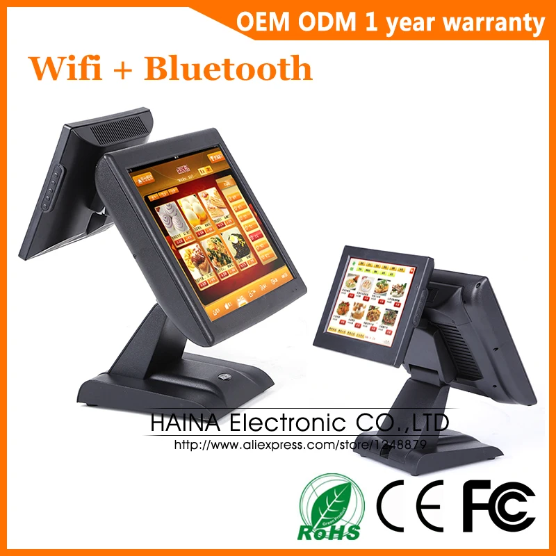 

Haina Touch 15 inch Wifi Touch Screen Restaurant POS System Dual Screen POS Machine with MSR Card Reader