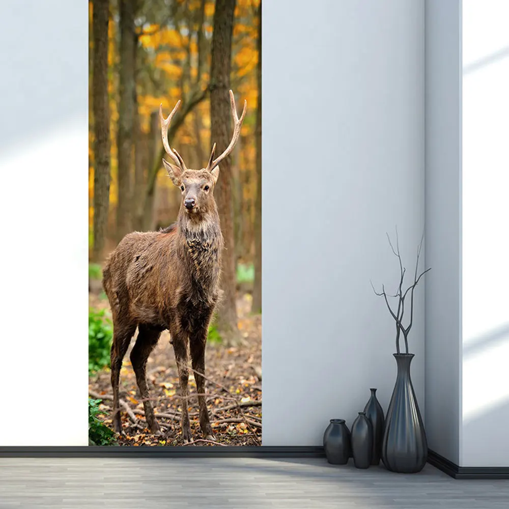 

2Pcs/Set Color Deer Door Art Decor Home Creative DIY 3D Door Stickers Pattern for Wall Room Home Door Decor Decoration