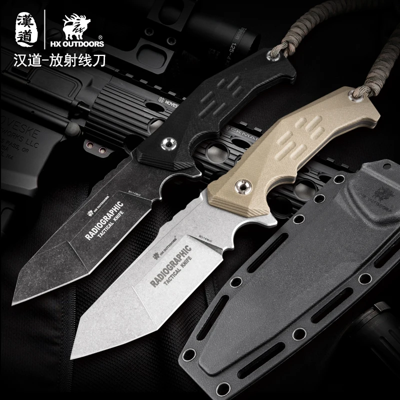 Дешевый HX на открытом воздухе фиксированным лезвия ножей охота Ножи, выживания спасения Ножи 8cr14mov Сталь, G10 ручка, открытый инструмент Толщина 0,5 см
