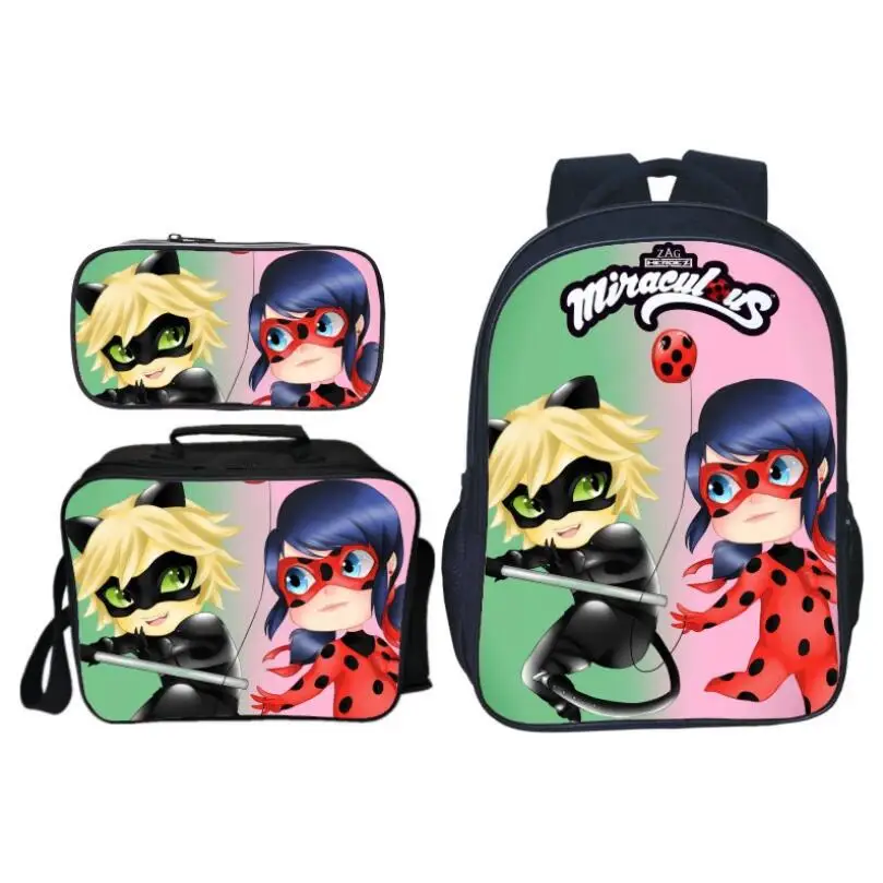 

3Pcs/set Printing Cartoon Miraculous Ladybug Children School Bags for Girls Shoulder Backpack Students Bookbag Teenager Satchel