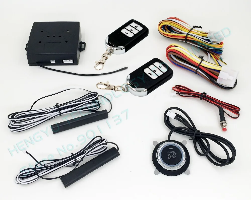 PKE car alarm system with ignition start stop feature remote engine