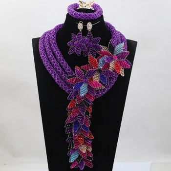 

Beauty Purple Crystal Jewelry Flowers Brooch Sets African Wedding Bridal/Women Beads Necklace Jewelry Set Free Shipping ANJ288