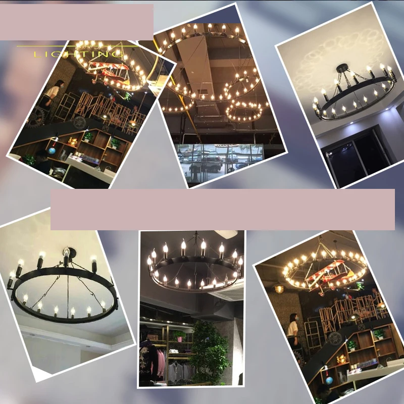 Loft amerykański Retro żelazna lampa wisząca w stylu Vintage przemysłowe E14 lampa opuszczana LED okrągły Cafe restauracja/Bar rycerz świecznik Loft amerykański Retro żelazna lampa wisząca w stylu Vintage przemysłowe E14 lampa opuszczana LED okrągły Cafe restauracja/Bar rycerz świecznik