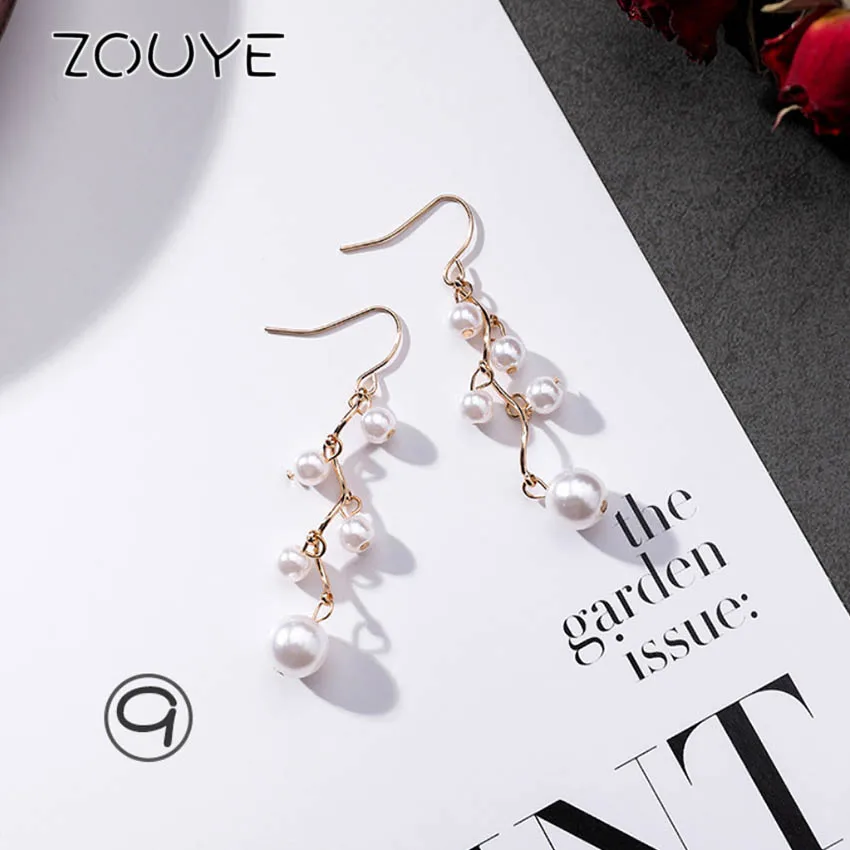 

ZOUYE New Arrivals Super Fairy Long String Simulate Pearl Hypoallergenic Drop Earrings Allergy Free Fashion Jewelry Earrings