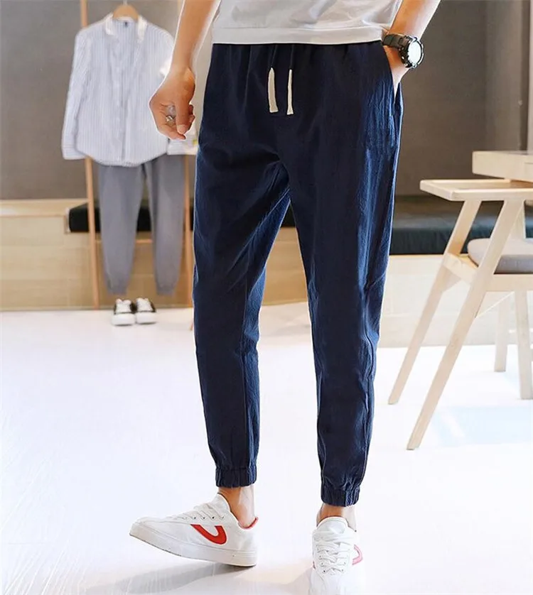 Новые модные мужские брюки-карандаш длиной до щиколотки повседневные хлопковые льняные летние брюки в стиле хип-хоп, длинные брюки, большие размеры, M-6XL, свободные
