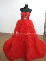 Новое поступление; Красные линии Милая Многоуровневое юбка из органзы свадебное платье узор 2018 от производитель Китай S012