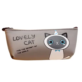 

5X 1 PCS Women Girls Kawaii Stationery Cute PU Leather Zipper Pen Pencil Case Cartoon Doll Makeup Cosmetic School Bag Gray