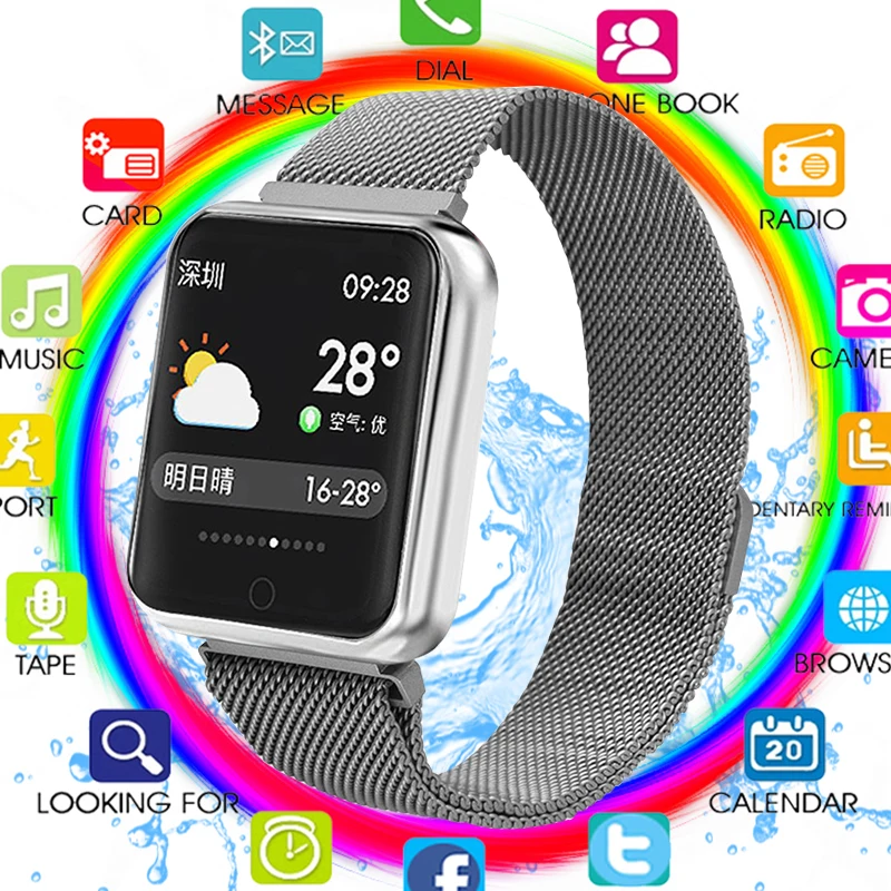 

2019 P68 Smart Watch Men Women IP68 Blood Pressure Oxygen Heart Rate Monitor Watch Steps Calories Mileage Tracker Smartwatch