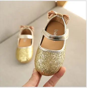

New Children Leather Shoes Casual Girls Princess Flat Heel Party Shoes Fashion Sequins Bow paillette Kids Shoes For Girls