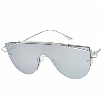 

Women Fashion Retro Brand Designer Mirror Metal Ladies Oversize Sun Glasses Unique Flat Big One Piece Lens Rimless Sunglasses