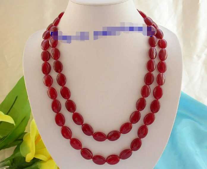 

shippingstunning long 50" 17mm baroque elliptical red crude jade beads necklace 9K g349