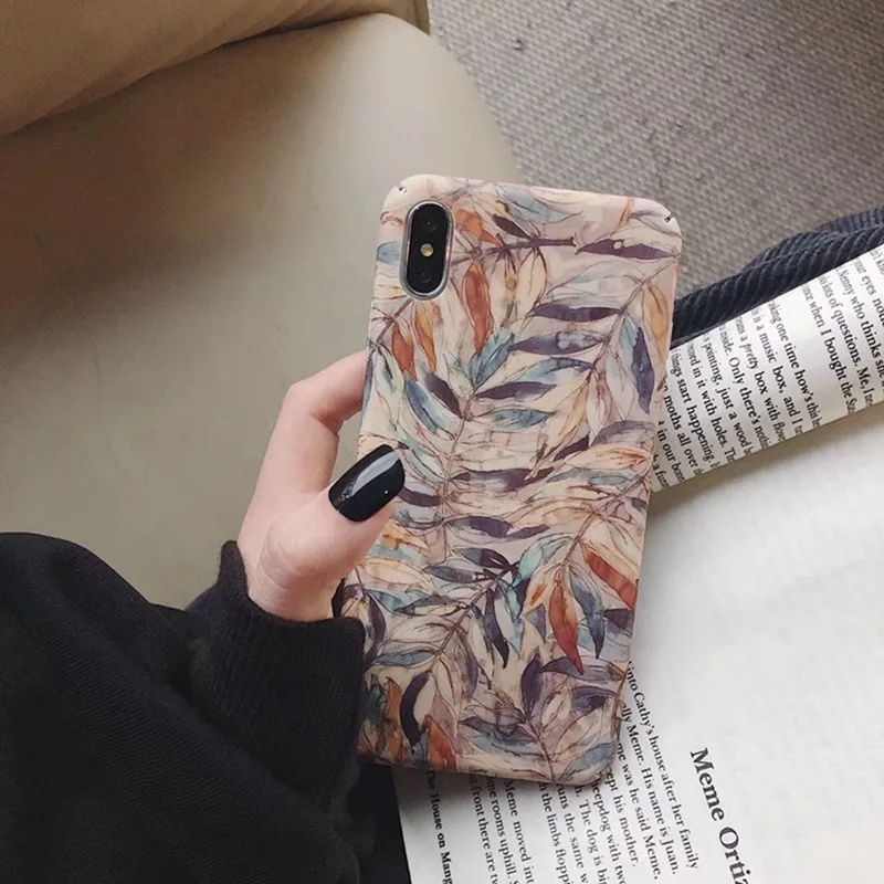 

Nordic Retro Leaves Phone Case for iphone 6 6s 7 8 plus Matte Hard Shell All-inclusive for iphone XS Max XS XR X Cover