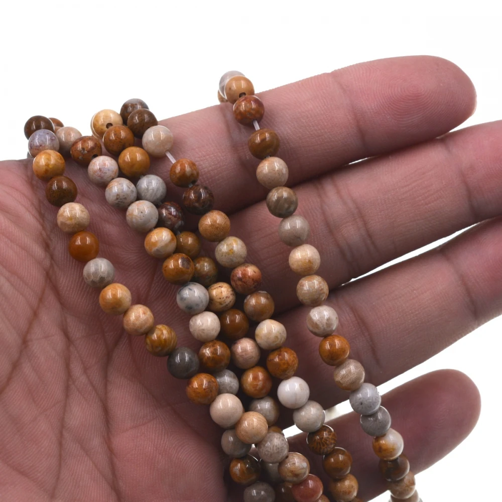 5 нитей круглые 6 мм ископаемые коралловые бусины натуральный камень|beads natural