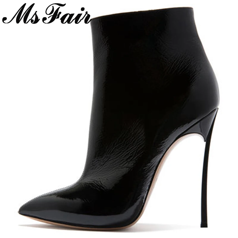 MSFAIR Для женщин сапоги мода молния стилет каблук ботильоны женская обувь Острый носок на высоком каблуке короткие плюшевые ботинки обувь