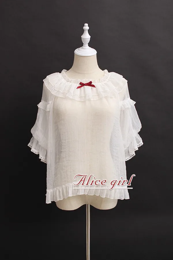 Женская прозрачная летняя блузка с коротким рукавом Лолита гофрированный топ от Alice Girl~ предзаказ