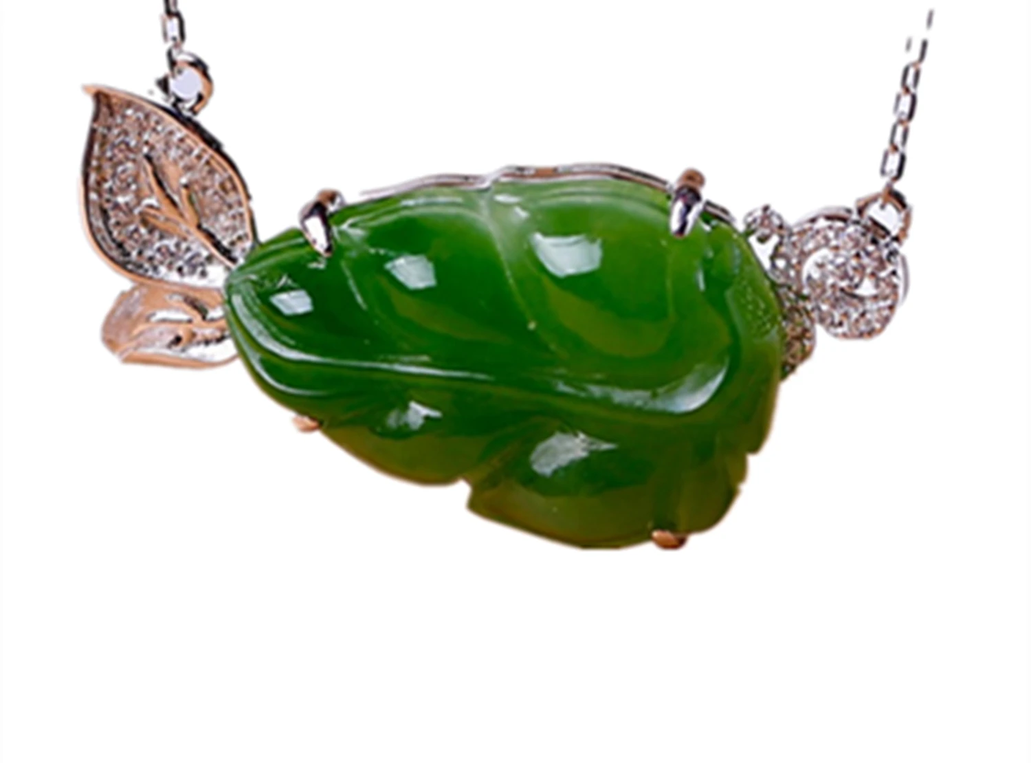 New S925 Silver Inlay Natural Hetian White Jade Leaf Shape Pendant