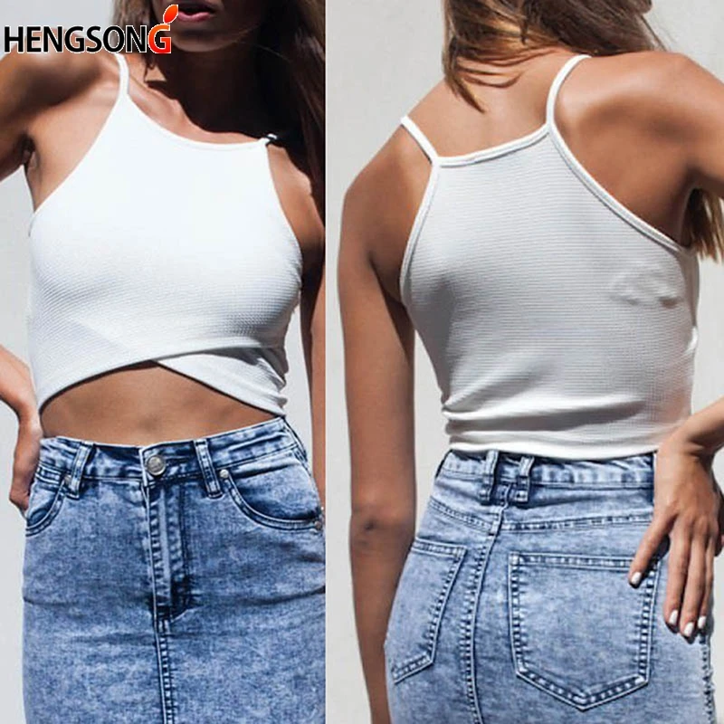 

Sexy Women Tops O-Neck Camisole Vest Cross Blouses Tank Tops Crop Top Cropderwear Sleeveless Cami 2018 New