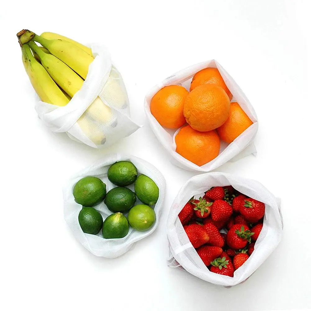 1 Набор белых многоразовых сумок для фруктов и овощей, Сетчатая Сумка, переносная дорожная корзина для хранения домашних запасов