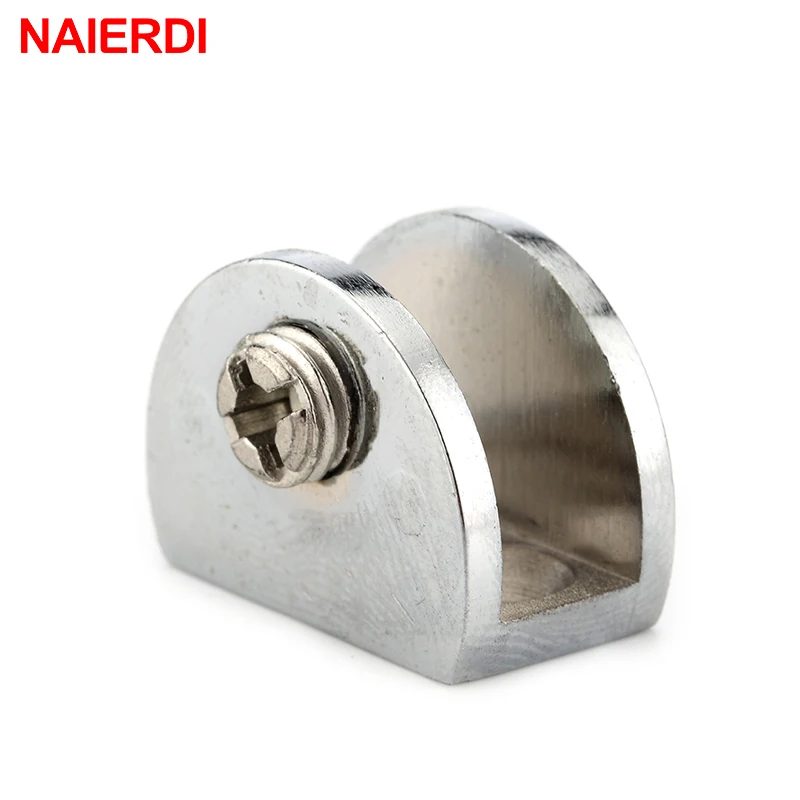 4 stücke NAIERDI Halbe Runde Glas Klemmen Flugzeug Zink-legierung Regale Unterstützung Zwei Loch Ecke Halterung Clips Für 8mm möbel Hardware