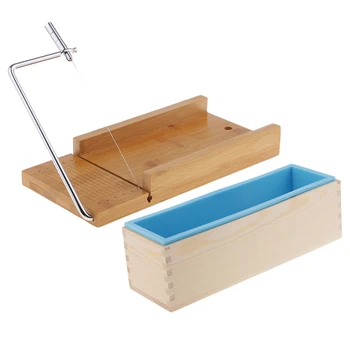 

Wooden Box, Silicone Soap Loaf Mold and Soap Cutter Wire Slicer, for DIY Soap/Cake/Chocolate Making Tools