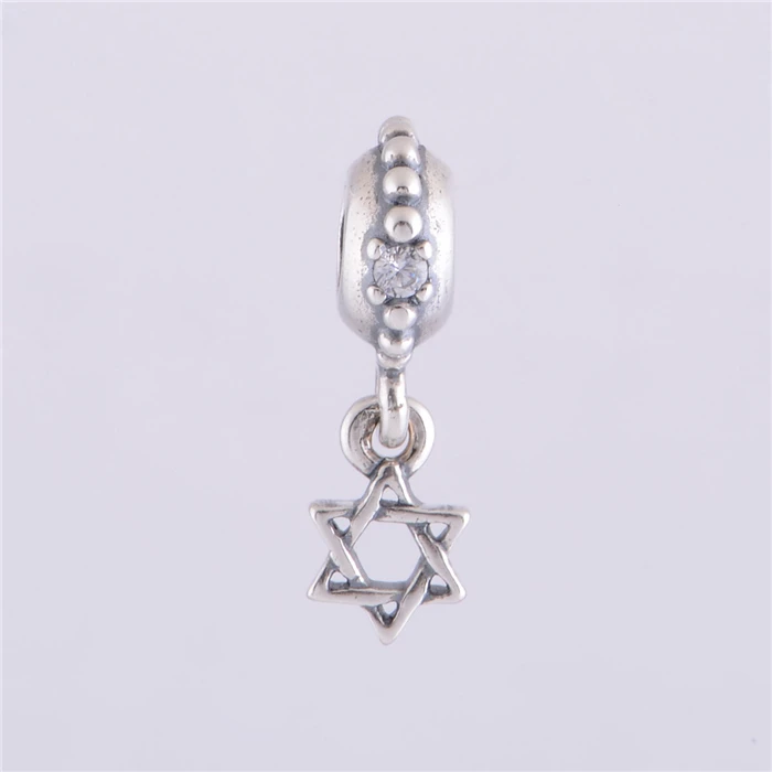 

LW291 Authentic 925 Sterling Silver Star of David With Clear CZ Dangle Charm Bead Fits Pandora Bracelet Jewelry DIY Making