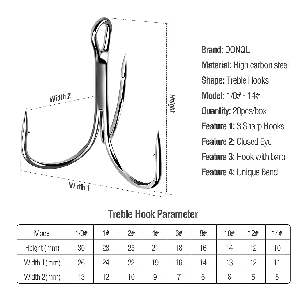 DONQL 20pcs/ Set Treble Fishing Hooks Carbon Steel Barbed Fishhooks Super Sharp Triple Hooks Sea Tackle Accessories with Box DONQL 20pcs/ Set Treble Fishing Hooks Carbon Steel Barbed Fishhooks Super Sharp Triple Hooks Sea Tackle Accessories with Box