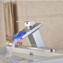 Luxury LED Light Basin Hot Cold Water Faucet Single Handle Bathroom Waterfall Vanity Sink Mixer Tap