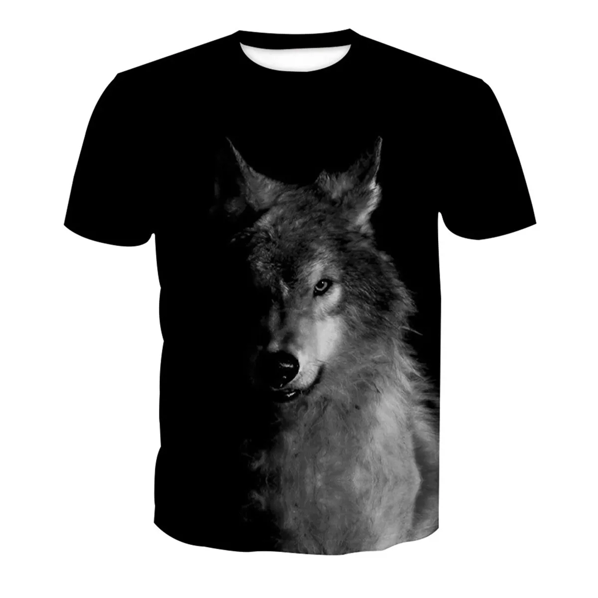 Wolf Printed Black T Shirt Men Summer Tops Fitness Animal Tee Shirt