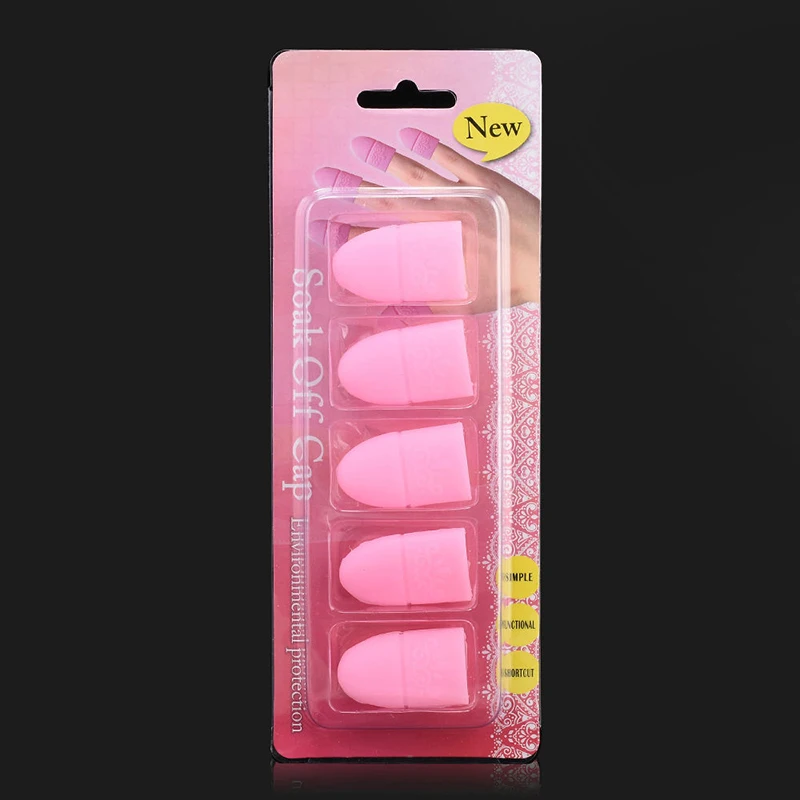 

ELECOOL 5Pcs Silicone Gel Nail Polish Remover Soak Off Cap Clip UV Gel Polish Wrap Tool Nail Art Manicure Accessories pink black
