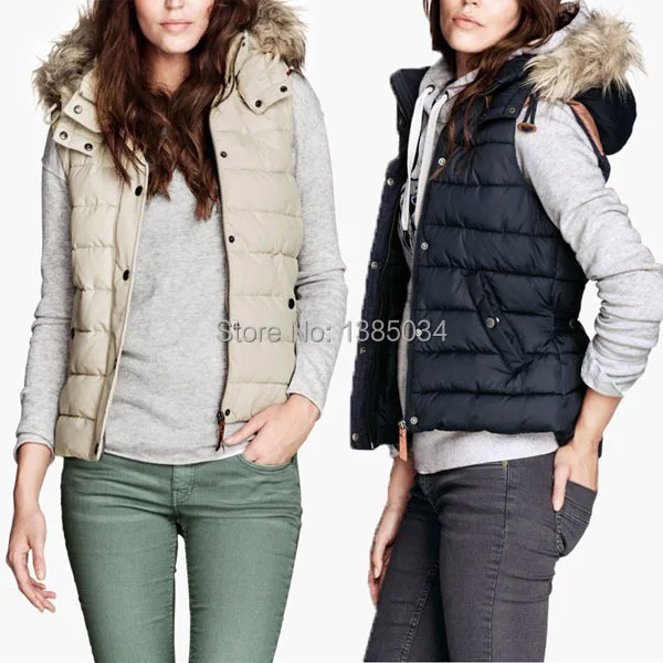 Dark Blue Hooded GILET BODYWARMER Ladies JACKET PADDED Coat Vest Waistcoat | Женская одежда