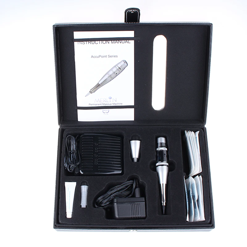 

Permanent Makeup Machine rotary Cosmetic Kit With Foot Pedal Tattoo Gun Needles 1 Set Complete Merlin Tattoo machine Kits